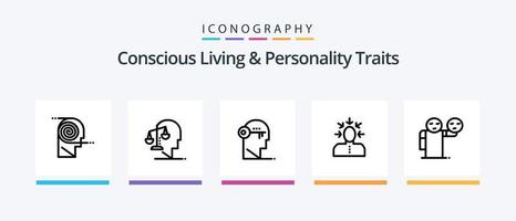 vida consciente e traços de personalidade linha 5 pacote de ícones incluindo integridade. equilíbrio. pessoas. Saldo. cara. design de ícones criativos vetor