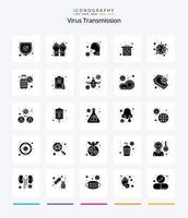 pacote de ícone preto sólido de 25 glifos de transmissão de vírus criativo, como coronavírus .. tosse. médico. emergência vetor