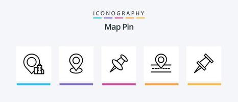 pacote de ícones da linha 5 do pino do mapa, incluindo navegação. localização. procurar. PIN. localização. design de ícones criativos vetor