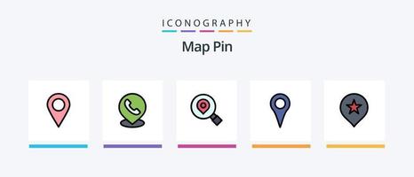 linha de pinos de mapa cheia de 5 ícones incluindo . PIN. PIN. marcador. maneira. design de ícones criativos vetor