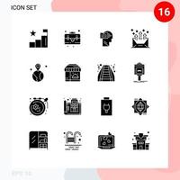 16 interface do usuário pacote de glifos sólidos de sinais e símbolos modernos de mapa carta livro e-mail seta editável elementos de design vetorial vetor