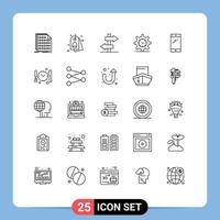 conjunto de 25 sinais de símbolos de ícones de interface do usuário modernos para relógio de telefone inteligente, engrenagem de tempo da natureza, elementos de design de vetores editáveis