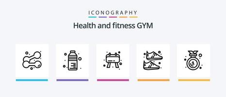 pacote de ícones da linha 5 do ginásio, incluindo escada. cronômetro. Esportes. músculo. relógio. design de ícones criativos vetor
