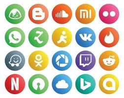 20 pacotes de ícones de mídia social, incluindo netflix twitch zootool picasa waze vetor