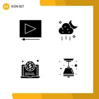 pacote de interface do usuário com 4 glifos sólidos básicos de vídeo, dinheiro, nuvem, tempo, luz, elementos de design vetorial editáveis vetor
