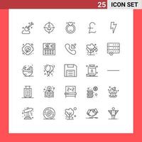 pacote de linha de 25 símbolos universais de elementos de design de vetores editáveis de moeda de poder merraige básico de energia