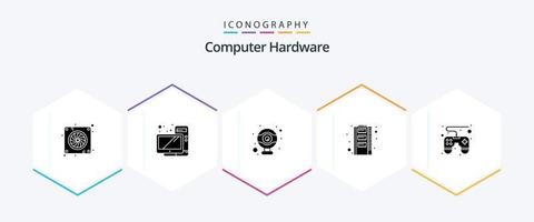 pacote de ícones de 25 glifos de hardware de computador, incluindo controle remoto. bloco de controle. computador. armazenar. memória vetor