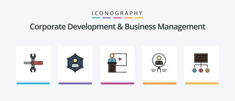 a linha de desenvolvimento corporativo e gerenciamento de negócios preencheu o pacote de 5 ícones, incluindo lupa. contratando. cara. vidro. do utilizador. design de ícones criativos vetor