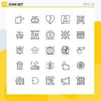 conjunto de 25 sinais de símbolos de ícones de interface do usuário modernos para gong bell casal jogador asiático elementos de design de vetores editáveis