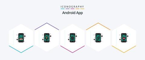 Android app 25 pacote de ícones de linha preenchida, incluindo namoro. Wi-fi. trancar. Smartphone. dispositivo vetor