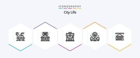pacote de ícones de 25 linhas de vida na cidade, incluindo . Entrega. vida. carga. posto de gasolina vetor