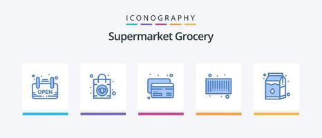 pacote de ícones azul 5 de mercearia, incluindo . pak. crédito. pacote. código. design de ícones criativos vetor