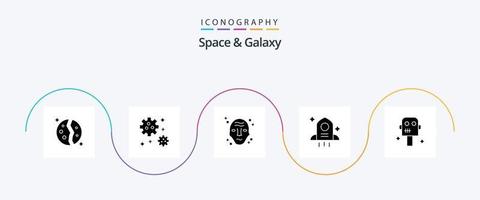 pacote de ícones do espaço e glifo 5 da galáxia, incluindo terno. espaço. estrangeiro. foguete. ovni vetor