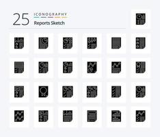 relatórios esboçam 25 pacotes de ícones de glifos sólidos, incluindo papel. trabalho de casa. relatório. dados. papel vetor