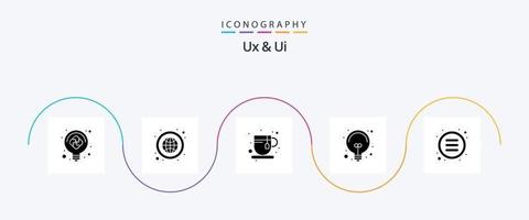 pacote de ícones ux e ui glyph 5 incluindo controle. solução. intervalo. claro. lâmpada vetor