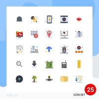 pacote de interface de usuário de 25 cores planas básicas de lábios de dia dos namorados elementos de design de vetores editáveis de mídia inicial móvel