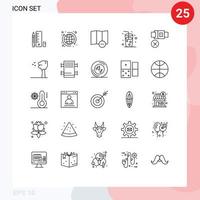 pacote de 25 sinais e símbolos de linhas modernas para mídia de impressão na web, como bloqueio de árvore, exclua elementos de design de vetores editáveis sem suco