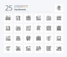 elementos da cidade pacote de ícones de 25 linhas, incluindo lua. lar. cafeteria. casa. estacionamento vetor