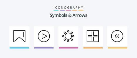 símbolos e setas linha 5 pacote de ícones incluindo . símbolos. o sinal. Setas; flechas. transferir. design de ícones criativos vetor