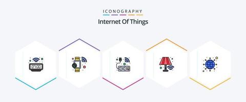 internet das coisas 25 pacote de ícones de linha preenchida, incluindo internet. claro. plugue. luminária. ao controle vetor