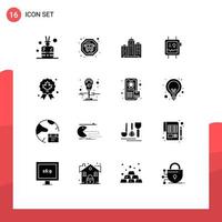 conjunto de glifos sólidos de interface móvel de 16 pictogramas de elementos de design de vetor real editáveis de saúde de negócios de monitor de folha