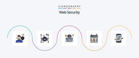 linha de segurança da web cheia de pacote de 5 ícones planos, incluindo código. perigo. atm. rede. página vetor