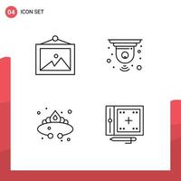 pacote de linha vetorial editável de 4 cores planas de linha preenchida simples de dispositivo de cctv de joias de fotos elementos de design de vetores editáveis de luxo inteligente