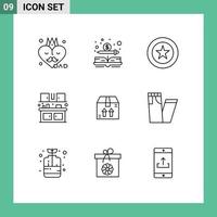 9 pacote de esboço de interface de usuário de sinais e símbolos modernos de realização de cozinha de comércio eletrônico cozinhar comida elementos de design de vetores editáveis