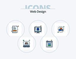 linha de design web cheia de ícones pack 5 design de ícones. codificação. página. desenvolvimento. definições. engrenagem vetor