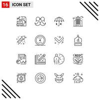 16 ícones criativos, sinais e símbolos modernos da vida do escritório, homens, cidade, euro, elementos de design vetoriais editáveis vetor