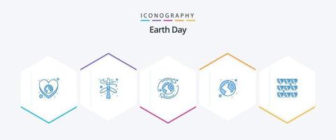 Dia da Terra 25 pacote de ícones azul incluindo guirlanda. mundo. terra. verde. terra vetor