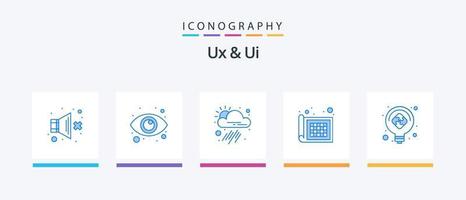 pacote de ícones ux e ui azul 5, incluindo quebra-cabeça. idéia. aplicativo. Razão. grade. design de ícones criativos vetor