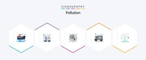 poluição 25 pacote de ícones planos, incluindo . Produção. poluição. poluição. caminhão vetor