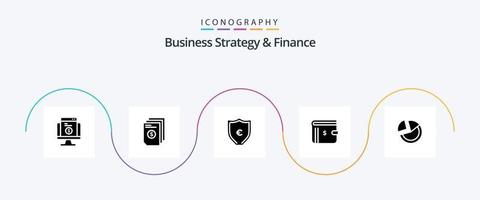 estratégia de negócios e pacote de ícones de glifo 5 de finanças, incluindo proteção. dinheiro . Arquivo . euro . vetor