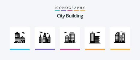 pacote de ícones do glifo 5 da construção da cidade, incluindo real. prédio. o negócio. escritório. o negócio. design de ícones criativos vetor