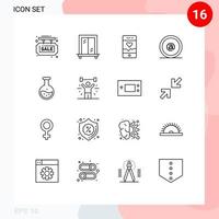 pacote de ícones vetoriais de estoque de 16 sinais e símbolos de linha para tubo de ciência executando e-mail elementos de design de vetores editáveis
