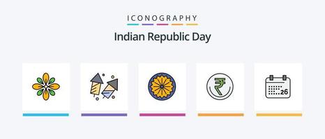 linha do dia da república indiana cheia de 5 ícones, incluindo animal. café. deepavali. copo. claro. design de ícones criativos vetor