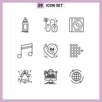 conjunto de 9 sinais de símbolos de ícones de interface do usuário modernos para mídia de música álbum de mouse digital elementos de design de vetores editáveis