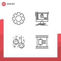 grupo de 4 cores planas de linhas preenchidas modernas definidas para lâmpadas de sistema seguro de café de engrenagem elementos de design de vetores editáveis