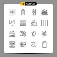 pacote de 16 contornos criativos de elementos de design de vetores editáveis de espaço de dinheiro de lixo de moeda de negócios