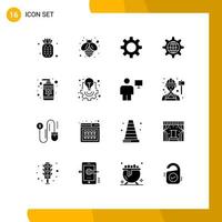 16 conceito de glifo sólido para sites móveis e aplicativos, loção, engrenagem, drop gear, elementos de design vetorial editáveis vetor