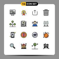 16 ícones criativos sinais modernos e símbolos da natureza floresta medalha lixo excluir elementos de design de vetores criativos editáveis