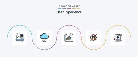 linha de experiência do usuário cheia de pacote de ícones plana 5 incluindo documento. apresentação. local. o negócio. cliente vetor