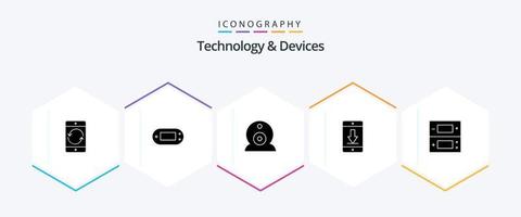 dispositivos 25 pacote de ícones glifo incluindo console. download. psp. dispositivos. celular vetor