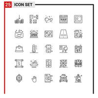 grupo de símbolos de ícone universal de 25 linhas modernas de átomos de site de bangladesh web internet elementos de design de vetores editáveis