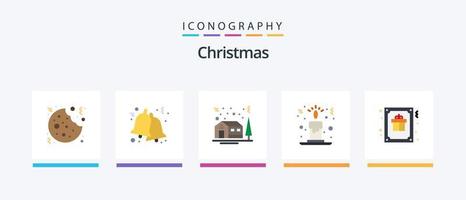 pacote de ícones de 5 planos de natal, incluindo decoração. cartão. árvore. luz de velas. vela. design de ícones criativos vetor