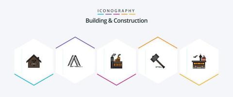 construção e construção 25 pacote de ícones de linha preenchida, incluindo tribunal. ação. construção. fumaça. construção vetor