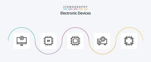 Dispositivos linha 5 pacote de ícones incluindo hardware. dispositivos. gadget. computadores. projetor vetor