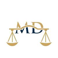 design de logotipo de escritório de advocacia de carta md para advogado, justiça, advogado, jurídico, serviço de advogado, escritório de advocacia, escala, escritório de advocacia, advogado de negócios corporativos vetor