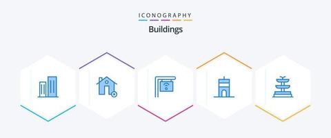 edifícios 25 pacote de ícones azul, incluindo fonte. sinal. Estado. edifícios. o sinal vetor